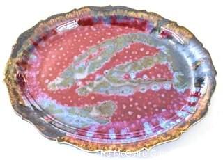 Edgecomb Pottery Porcelain Large Platter or Plate with Red Metal Glaze.   Measures 14" long.