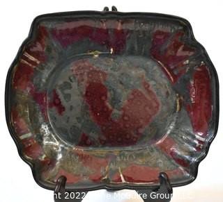 Edgecomb Pottery Porcelain Large Serving Platter with Red Metal Glaze.  Measures 14" long and 11" wide. 