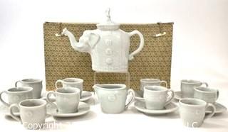 20 Piece Set of Vintage Asian Celedon Porcelain Tea Service with Elephant Shaped Teapot in Presentation Box. 