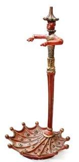 Vintage Asian Inspired Red Painted Cast Iron Umbrella Stand.  Measures 24" tall.