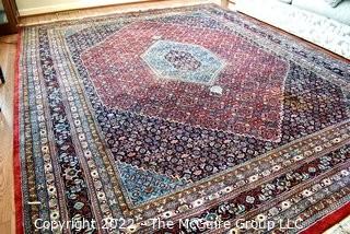 Vintage Traditional Hand Knotted Oriental Rug with Center Medallion and Border Design on Red Ground.  Measures 112" x 147".