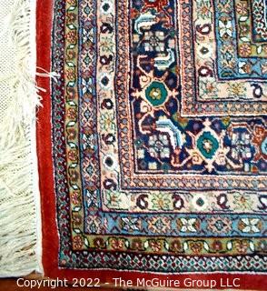 Vintage Traditional Hand Knotted Oriental Rug with Center Medallion and Border Design on Red Ground.  Measures 112" x 147".