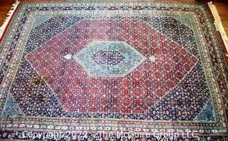 Vintage Traditional Hand Knotted Oriental Rug with Center Medallion and Border Design on Red Ground.  Measures 112" x 147".