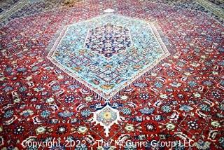 Vintage Traditional Hand Knotted Oriental Rug with Center Medallion and Border Design on Red Ground.  Measures 112" x 147".