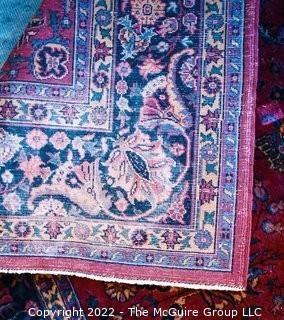 Vintage Persian Oriental Hand Knotted Rug with All Over Floral Design on Dark Red Base.  Measures 106" x 142".