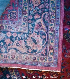 Vintage Persian Oriental Hand Knotted Rug with All Over Floral Design on Dark Red Base.  Measures 106" x 142".