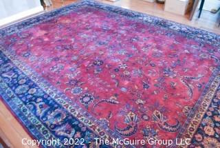 Vintage Persian Oriental Hand Knotted Rug with All Over Floral Design on Dark Red Base.  Measures 106" x 142".