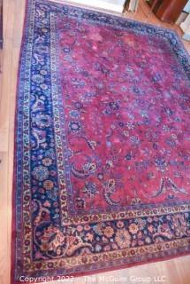 Vintage Persian Oriental Hand Knotted Rug with All Over Floral Design on Dark Red Base.  Measures 106" x 142".