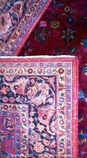 Vintage Persian Oriental Hand Knotted Rug with All Over Floral Design on Dark Red Base.  Measures 106" x 142".