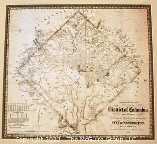 Framed Under Glass Reproduction 1862 Topographical Map of The Original District of Columbia And Environs Showing The Fortifications Around The City Of Washington by E. G. Arnold.  Measures 32" x 35".  