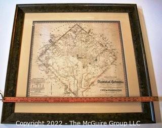 Framed Under Glass Reproduction 1862 Topographical Map of The Original District of Columbia And Environs Showing The Fortifications Around The City Of Washington by E. G. Arnold.  Measures 32" x 35".  