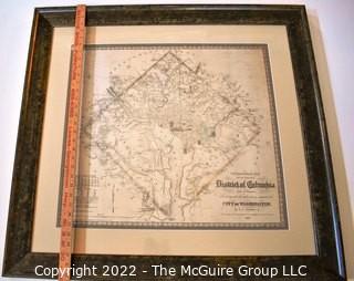 Framed Under Glass Reproduction 1862 Topographical Map of The Original District of Columbia And Environs Showing The Fortifications Around The City Of Washington by E. G. Arnold.  Measures 32" x 35".  