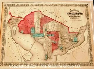 Antique Framed Under Glass Johnson's Washington DC and Georgetown Map. Measures 21" tall.