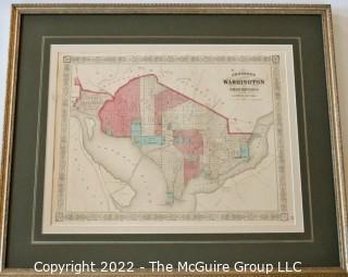 Antique Framed Under Glass Johnson's Washington DC and Georgetown Map. Measures 21" tall.