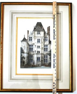 Framed Under Glass Chromolithograph of  "Château de Saint-Ouenm La Maison de Pierre" From the Book Chateaux of the Loire Valley by Victor Petit.  Measures 21" x 26.