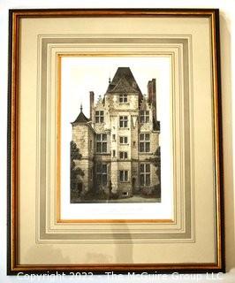 Framed Under Glass Chromolithograph of  "Château de Saint-Ouenm La Maison de Pierre" From the Book Chateaux of the Loire Valley by Victor Petit.  Measures 21" x 26.