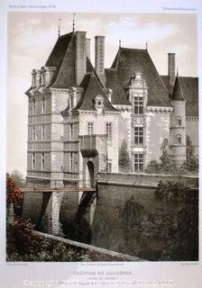 Framed Under Glass Chromolithograph of  "Château de Jalesnes" From the Book Chateaux of the Loire Valley by Victor Petit.  Measures 21" x 26.