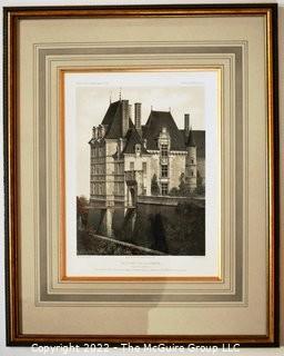 Framed Under Glass Chromolithograph of  "Château de Jalesnes" From the Book Chateaux of the Loire Valley by Victor Petit.  Measures 21" x 26.