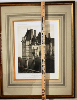 Framed Under Glass Chromolithograph of  "Château de Jalesnes" From the Book Chateaux of the Loire Valley by Victor Petit.  Measures 21" x 26.