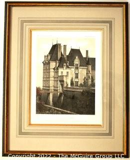 Framed Under Glass Chromolithograph of  "Château de Jalesnes" From the Book Chateaux of the Loire Valley by Victor Petit.  Measures 21" x 26.