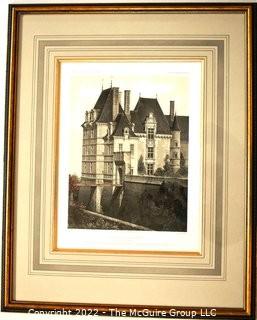 Framed Under Glass Chromolithograph of  "Château de Jalesnes" From the Book Chateaux of the Loire Valley by Victor Petit.  Measures 21" x 26.