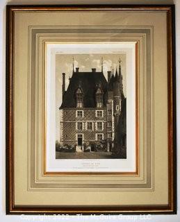 Framed Under Glass Chromolithograph of  "Château de Gien" From the Book Chateaux of the Loire Valley by Victor Petit.  Measures 21" x 26.