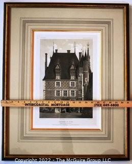 Framed Under Glass Chromolithograph of  "Château de Gien" From the Book Chateaux of the Loire Valley by Victor Petit.  Measures 21" x 26.