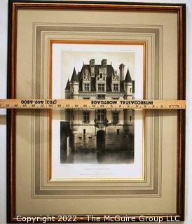 Framed Under Glass Chromolithograph of  "Château de Chenonceaux" From the Book Chateaux of the Loire Valley by Victor Petit.  Measures 21" x 26.