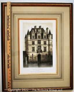 Framed Under Glass Chromolithograph of  "Château de Chenonceaux" From the Book Chateaux of the Loire Valley by Victor Petit.  Measures 21" x 26.