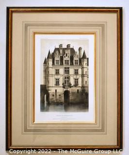 Framed Under Glass Chromolithograph of  "Château de Chenonceaux" From the Book Chateaux of the Loire Valley by Victor Petit.  Measures 21" x 26.