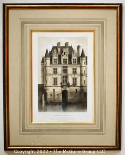 Framed Under Glass Chromolithograph of  "Château de Chenonceaux" From the Book Chateaux of the Loire Valley by Victor Petit.  Measures 21" x 26.