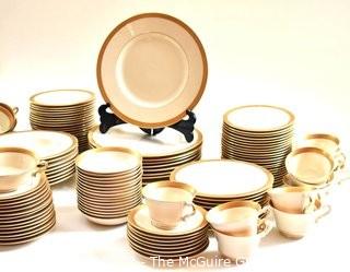 Large Complete Set of Old Ivory Syracuse China Dinnerware in the Bracelet Pattern.