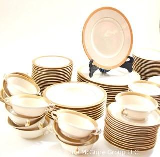 Large Complete Set of Old Ivory Syracuse China Dinnerware in the Bracelet Pattern.