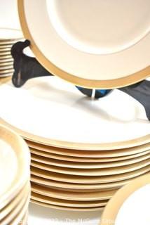 Large Complete Set of Old Ivory Syracuse China Dinnerware in the Bracelet Pattern.