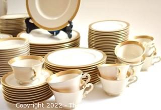 Large Complete Set of Old Ivory Syracuse China Dinnerware in the Bracelet Pattern.