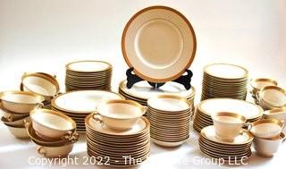 Large Complete Set of Old Ivory Syracuse China Dinnerware in the Bracelet Pattern.