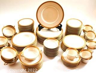 Large Complete Set of Old Ivory Syracuse China Dinnerware in the Bracelet Pattern.