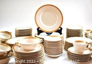 Large Complete Set of Old Ivory Syracuse China Dinnerware in the Bracelet Pattern.