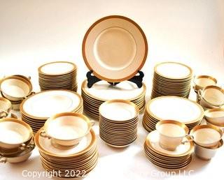 Large Complete Set of Old Ivory Syracuse China Dinnerware in the Bracelet Pattern.