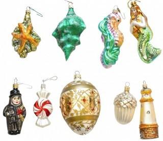 Group of Glass Figural Hand Blown Christmas Ornaments. 