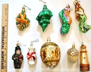 Group of Glass Figural Hand Blown Christmas Ornaments. 