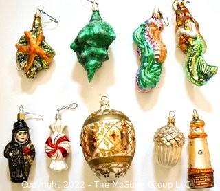 Group of Glass Figural Hand Blown Christmas Ornaments. 