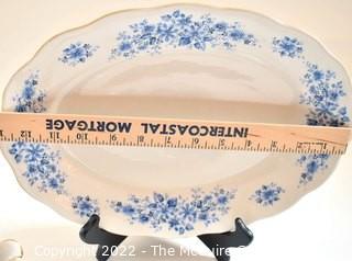 Four (4) Piece Set of Favolina Blue and White Porcelain, Made In Poland Serving Pieces. 