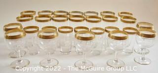 Set of Vintage Crystal Gold Rim Minton Tiffin Franciscan Stemmed Cocktail & Tumbler Glassware.