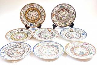 Set of Eight (8) Vintage Estrella De Conimbriga Portugal Hand Painted Dinner Plates. Measure 10" in diameter.