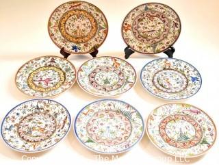 Set of Eight (8) Vintage Estrella De Conimbriga Portugal Hand Painted Dinner Plates. Measure 10" in diameter.