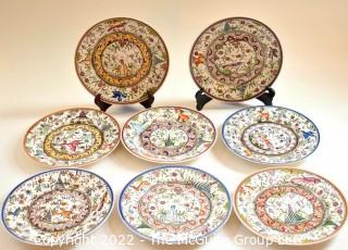 Set of Eight (8) Vintage Estrella De Conimbriga Portugal Hand Painted Dinner Plates. Measure 10" in diameter.