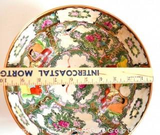 Vintage Asian Famille Rose Incised Hand Painted Serving or Decorative Bowl. Measures 10" in diameter.