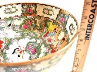 Vintage Asian Famille Rose Incised Hand Painted Serving or Decorative Bowl. Measures 10" in diameter.