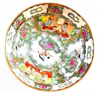 Vintage Asian Famille Rose Incised Hand Painted Serving or Decorative Bowl. Measures 10" in diameter.